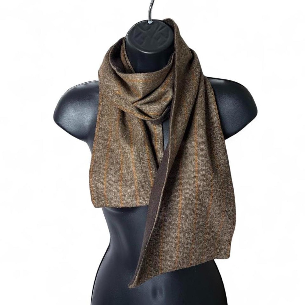 Barneys New York Dark Academia 100% Virgin Wool Herringbone Pinstripe Scarf